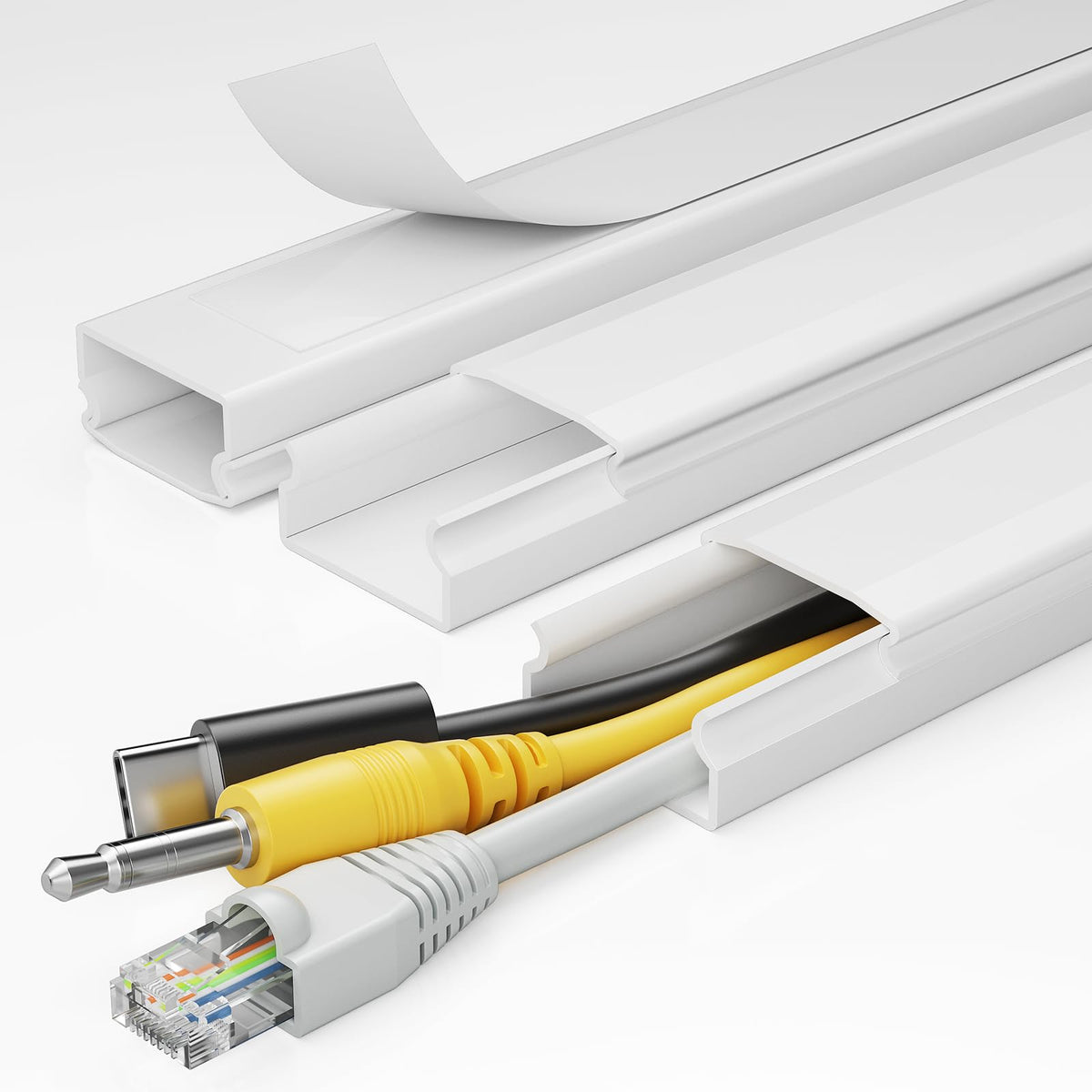 Yecaye TV Cord Hider, 42in Cord Cover Wall Mounted, W1.18in H0.6in, White