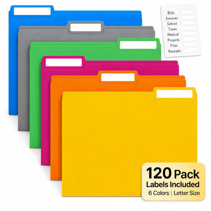 Colored File Folders,30 Pack Manilla Folders 8.5 x 11, 1/3 Cut Tabs