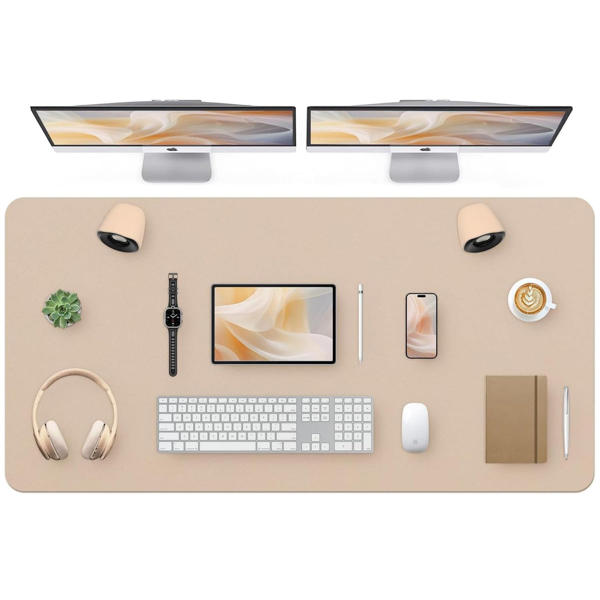 Leather Desk Pad, Mouse Pad, Non-Slip Desk Protector Mat, Leather Desk Blotter, Computer Desk Pad, Waterproof Desk Mat for Office Home Decor - Beige (31.5×15.7 Inches)