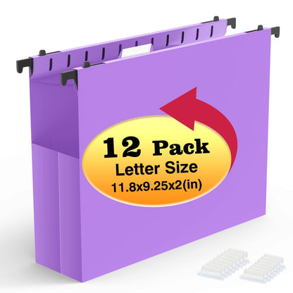 SHUTEX Extra Capacity Plastic Hanging File Folders,12 Pack,Letter, 6 Colors
