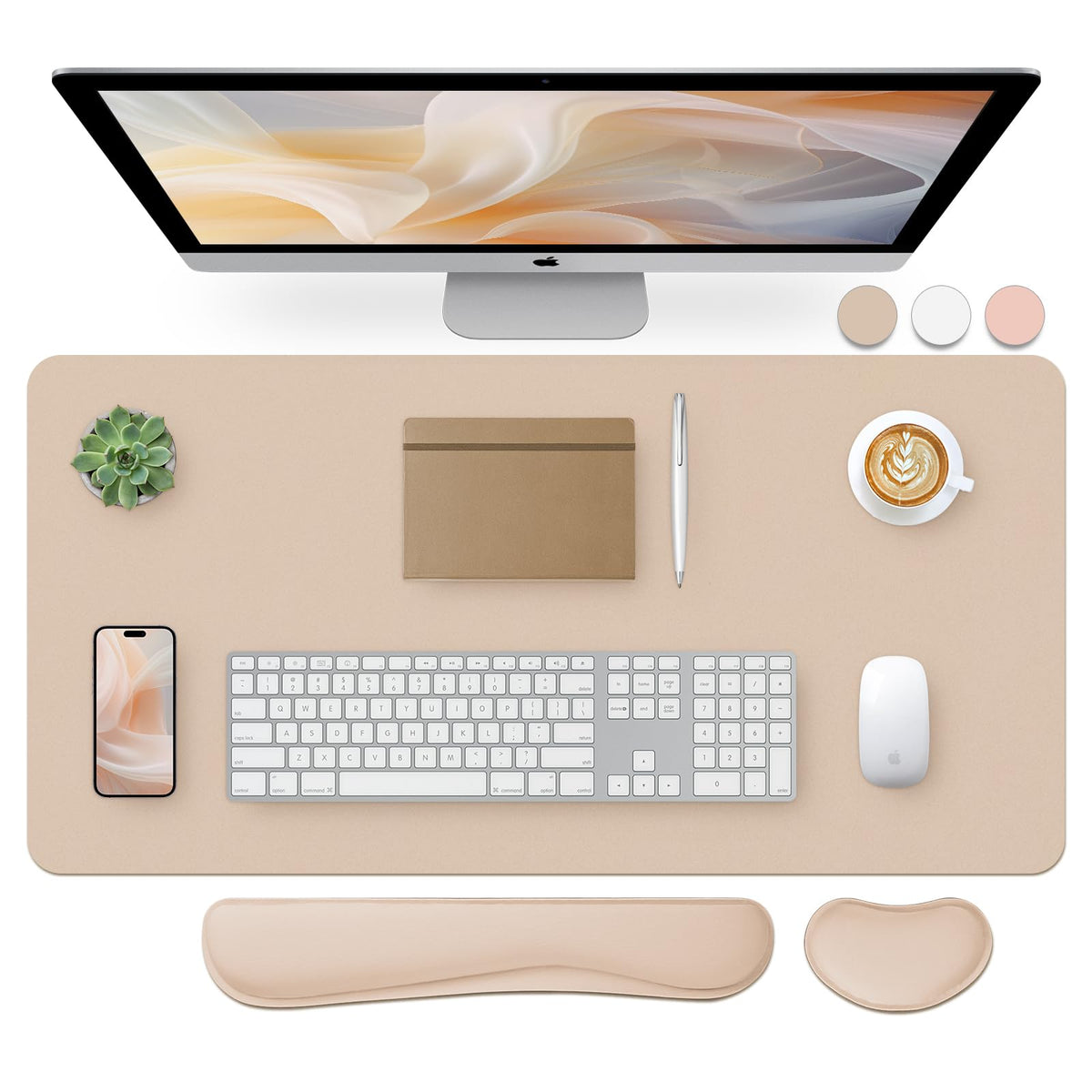 Leather Desk Pad, Mouse Pad, Non-Slip Desk Protector Mat, Leather Desk Blotter, Computer Desk Pad, Waterproof Desk Mat for Office Home Decor - Beige (31.5×15.7 Inches)