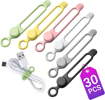 30 Pcs Silicone Cable Ties, Reusable Data Cable Organizer for Home Office