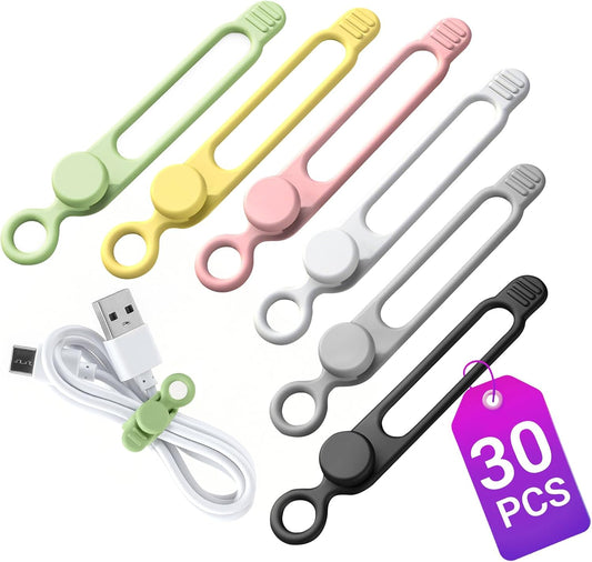 30 Pcs Silicone Cable Ties, Reusable Data Cable Organizer for Home Office