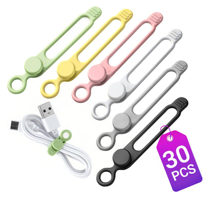 30 Pcs Silicone Cable Ties, Reusable Data Cable Organizer for Home Office