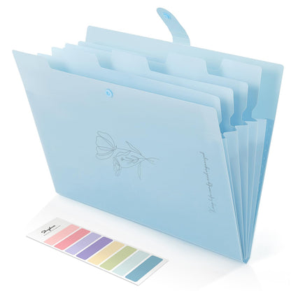SKYDUE Expanding File Folder with 5 Pockets, Aesthetic Accordion File Organizer, Portable Document Paper Bill Receipt Organizer, School Office Supplies, Letter/A4 Size, (1, Pea Green)