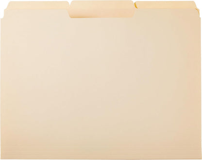 Amazon Basics Sturdy File Folders with Reinforced Tabs for Filing and Organization, 1/3-Cut Tab, Assorted Positions, Letter Size, 8.5x11 inches, Manila, 100-Pack