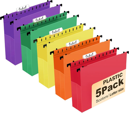 Navona 5 Pack Heavy Duty Plastic Hanging File Folders, Letter Size
