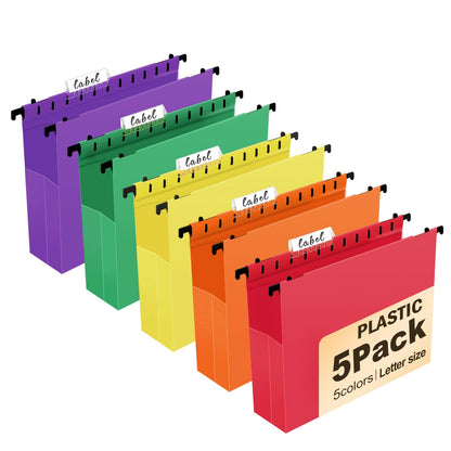 Navona 5 Pack Heavy Duty Plastic Hanging File Folders, Letter Size