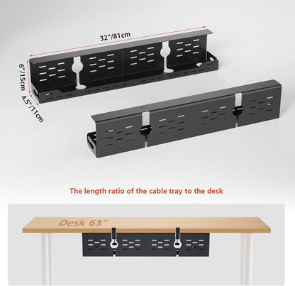 Univivi Under Desk Cable Management Tray, Cable Management, 32 inch, Black