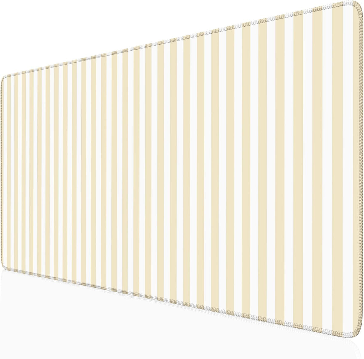 Beige Striped Desk Mat Cute Pastel XXL Large Gaming Mouse Pad Desk Pad Kawaii Aesthetic Home Office Decor Cozy Keyboard Laptop Computer Mat