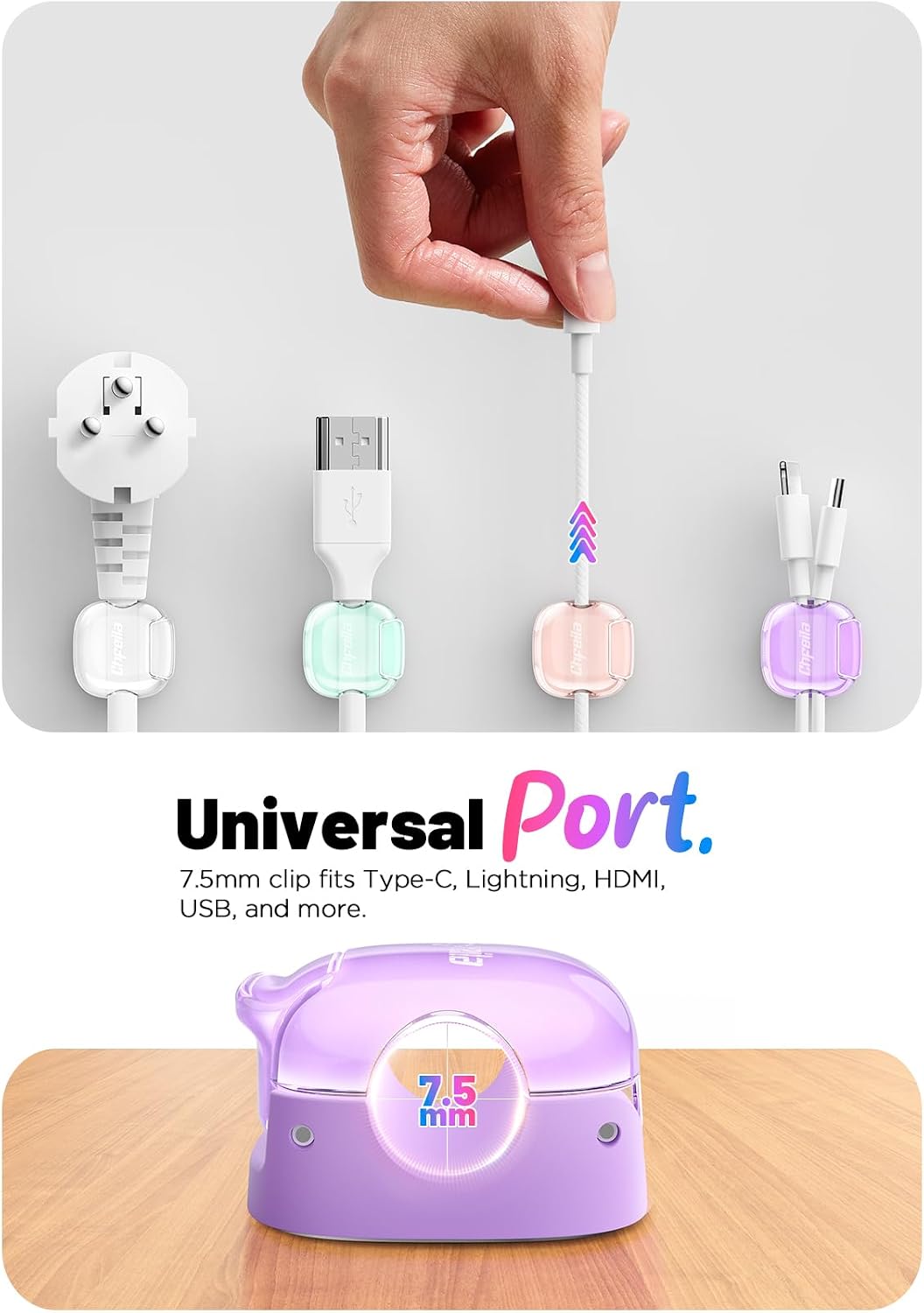 8 Pack Cable Clips, Cord Organizer, Cute Spring Cord Holder
