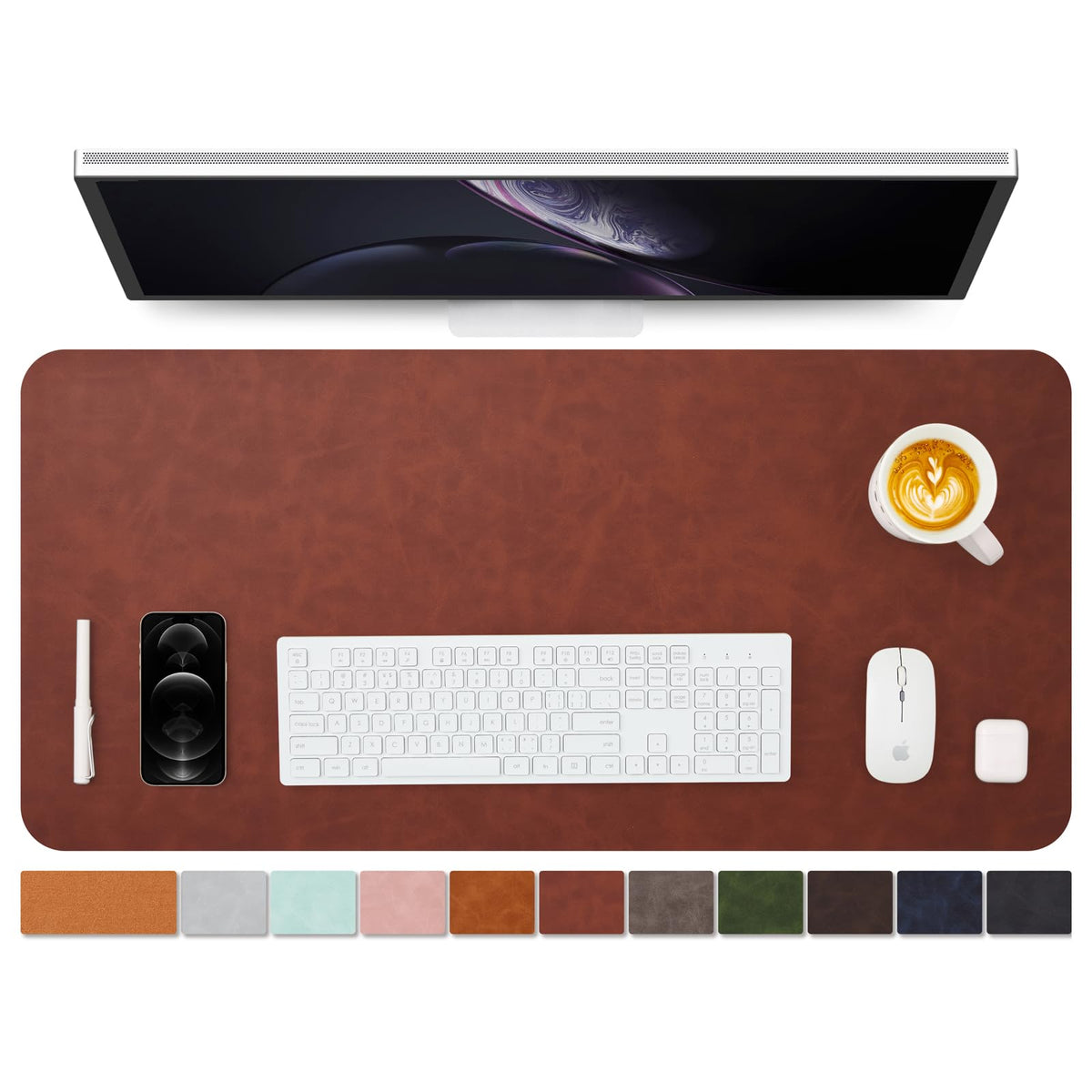 Distressed Leather Desk Mat - Non-Slip PU Desk Pad for Office and Home - Desk Organization and Accessories - Ideal for Large Mouse Pad and Desk Mats on Top of Desks(Tan,31.5"x 15.7")