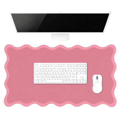 Hahafelt Large Scalloped Desk Mat Pad, Blue, 31.5 x 15.8 Inches