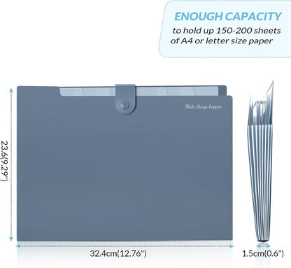 SKYDUE Expanding File Organizer with 8 Pockets, Accordion File Folders with Labels, Portable Document Paper Bill Receipt Organizer, Home College School Office Supplies, Letter Size, Blue
