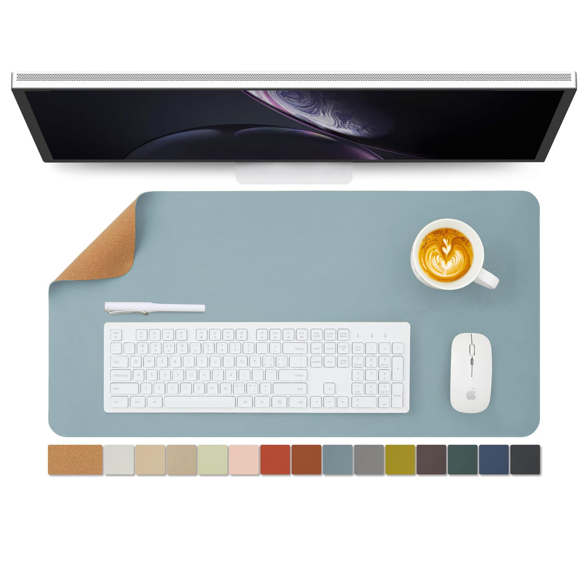 Cork Desk Mat - Dual-Sided Desk Pad for Office and Home - Desk Organization and Accessories - Ideal for Large Mouse Pad and Desk Mats on Top of Desks(Dark Green,90cmx 43cm)