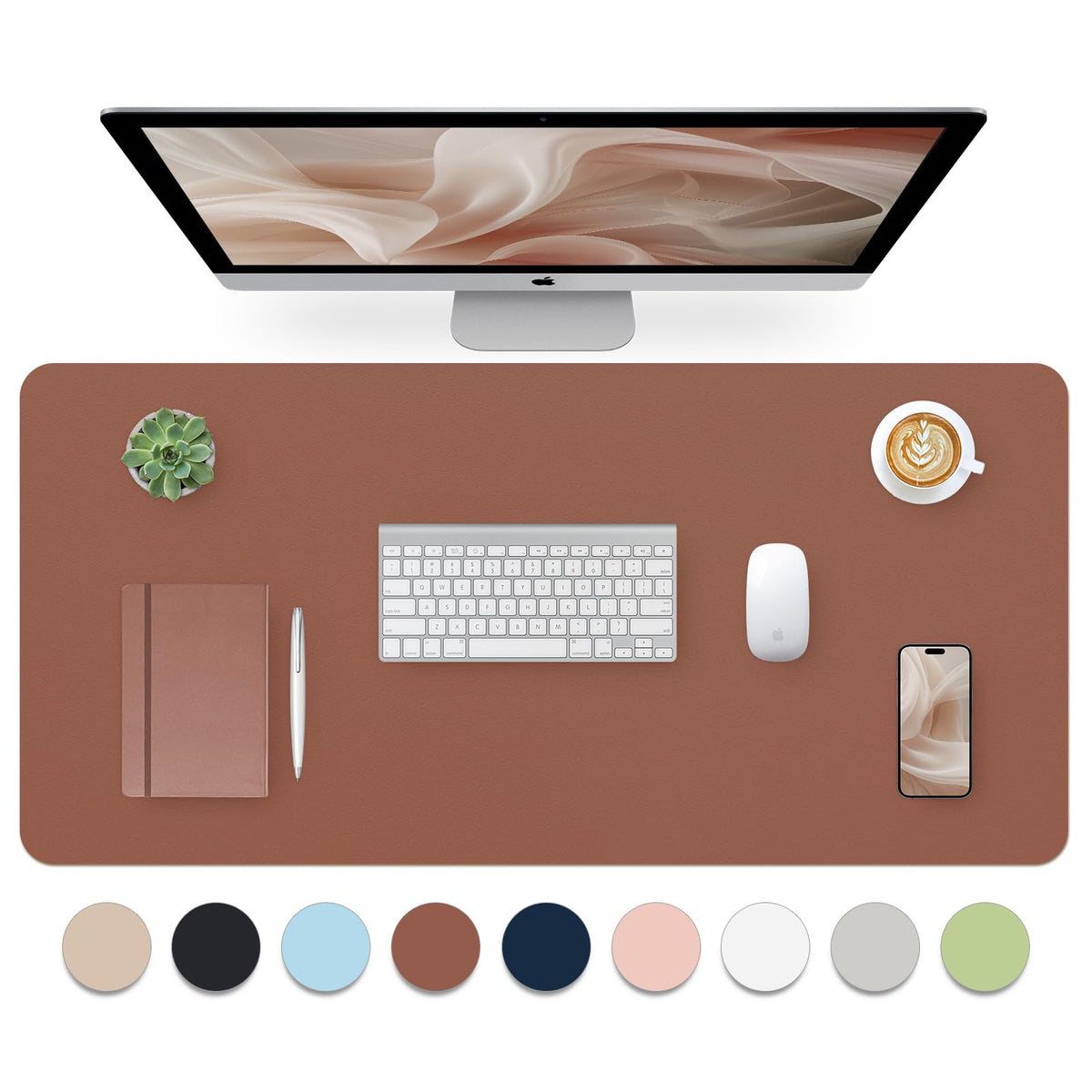Leather Desk Pad, Mouse Pad, Non-Slip Desk Protector Mat, Leather Desk Blotter, Computer Desk Pad, Waterproof Desk Mat for Office Home Decor - Beige (31.5×15.7 Inches)
