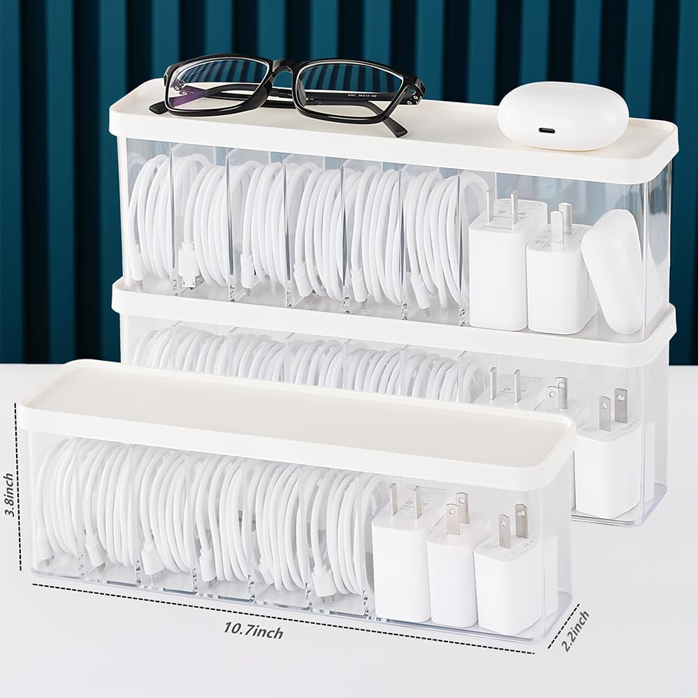 Charger Cable Cord Storage Organizer Box - Easy Storage Without Cable Ties
