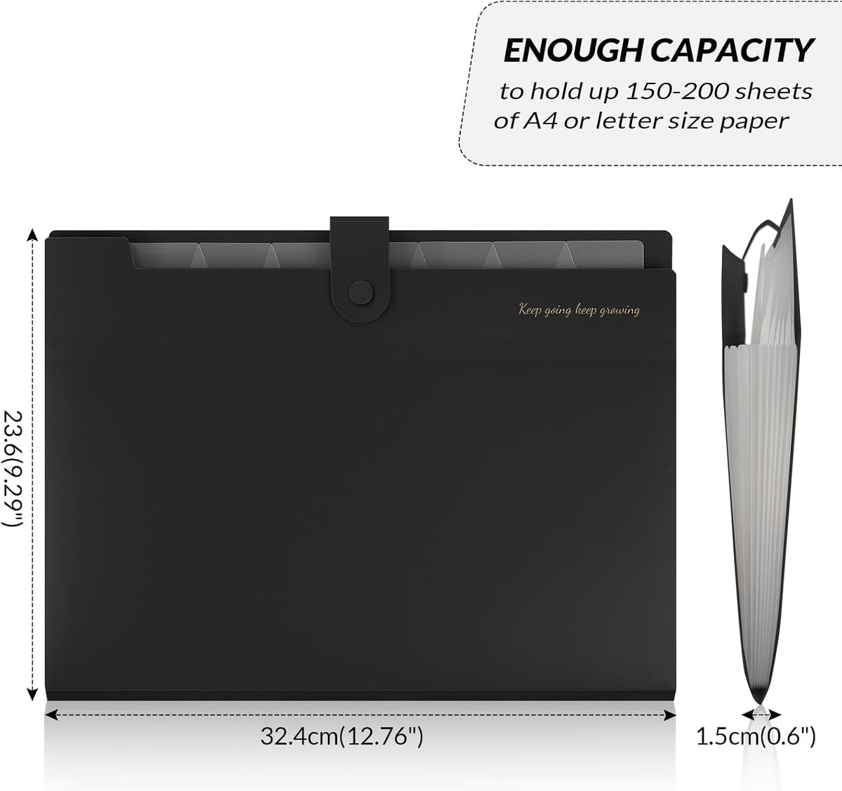 SKYDUE Accordion File Organizer, Expanding File Folder with 8 Pockets, Portable Document Paper Organizer, Letter/A4 Size Filing Folder，School Office Supplies Hospital Bag Essentials Black