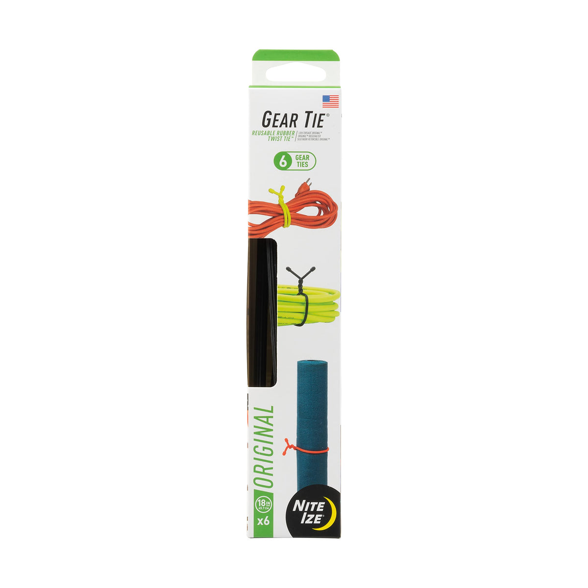Nite Ize Original Gear Tie - 6-Inch Reusable Rubber Twist Tie - Reusable Gear Ties - Electric Cord Organizers - Twist Ties for Cords - Reusable Zip Ties - Black, 6-Inch, 12 Pack