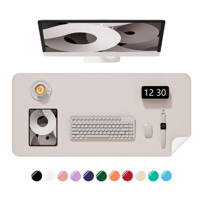 Desk Pad, 30" x 14" PU Leather Non-Slip Desk Mat Large Mouse Pad for Desktop, Waterproof Laptop Computer Writing Mat for Office, Home, Work, Gaming, Ivory White