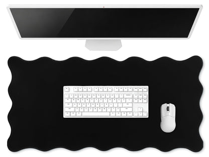 Hahafelt Large Scalloped Desk Mat Pad, Blue, 31.5 x 15.8 Inches