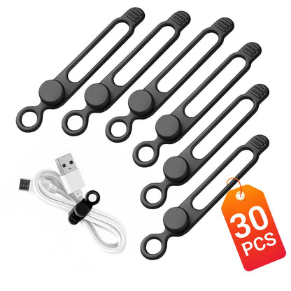 30 Pcs Silicone Cable Ties, Reusable Data Cable Organizer for Home Office