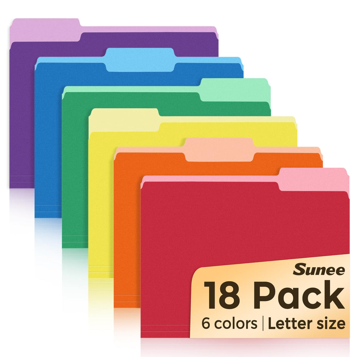 SUNEE File Folders, 18 Pack Manilla Folders 8.5 x 11, 1/3 Cut Tab for Easy Labeling and Organization, Durable Standard Paper for Home, Office, School Filing