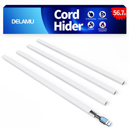 Delamu Cord Hider, 157in Wire Covers for Cords on Wall, Premium Cable Hider Cord Covers for Wires, Cable Management Wire Hiders for TV, Cable Raceway Kit, W0.95 H0.55in, White