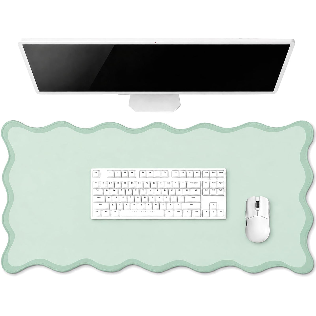 Hahafelt Large Scalloped Desk Mat Pad, Blue, 31.5 x 15.8 Inches