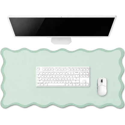 Hahafelt Large Scalloped Desk Mat Pad, Blue, 31.5 x 15.8 Inches