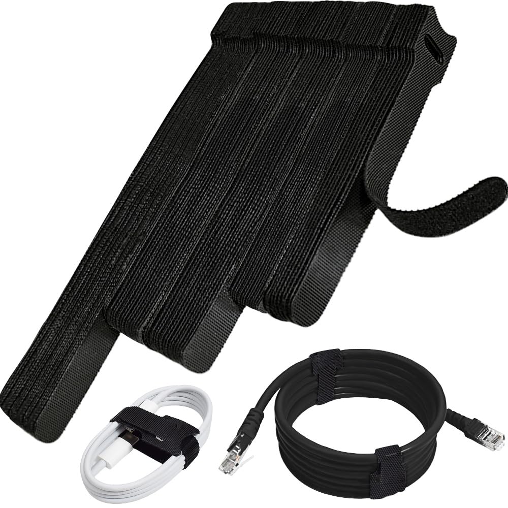 70pcs Cable Ties Reusable Black and White Wire Ties Cable Management Cord Ties Reusable for Electronics Hook and Loop Cable Ties for Computer 4 6 8 Inch