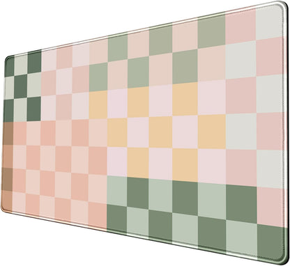 Checkered Desk Mat Cute Pink Pastel XXL Large Mouse Pad Aesthetic Boho Desk Pad with Stitched Edges, Office Decor Keyboard Pad Mouse Mat for Computer