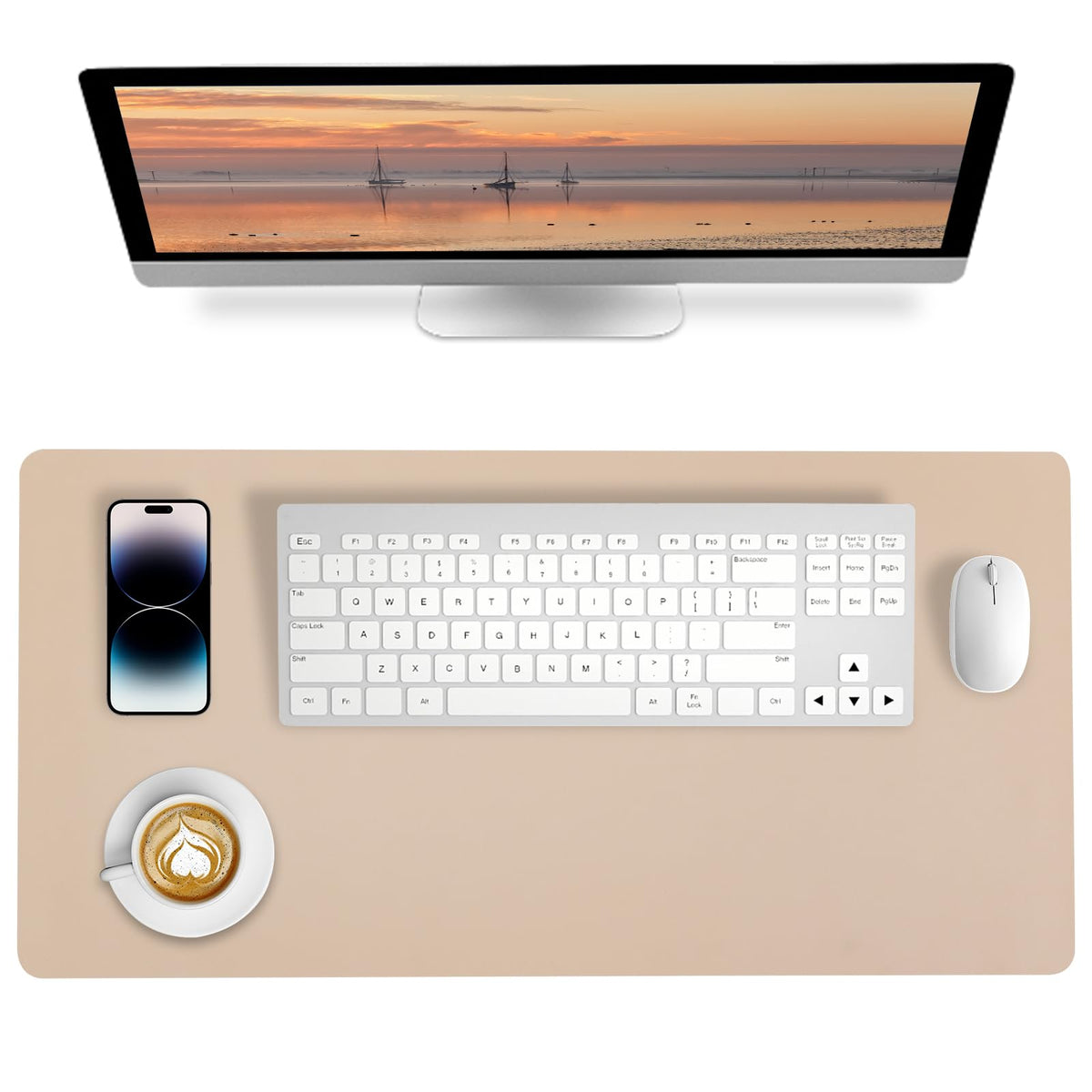 Leather Desk Pad, Mouse Pad, Non-Slip Desk Protector Mat, Leather Desk Blotter, Computer Desk Pad, Waterproof Desk Mat for Office Home Decor - Beige (31.5×15.7 Inches)
