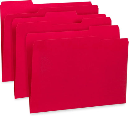 Blue Summit Supplies 100 File Folders, Letter Size, 1/3 Cut Tab, Red