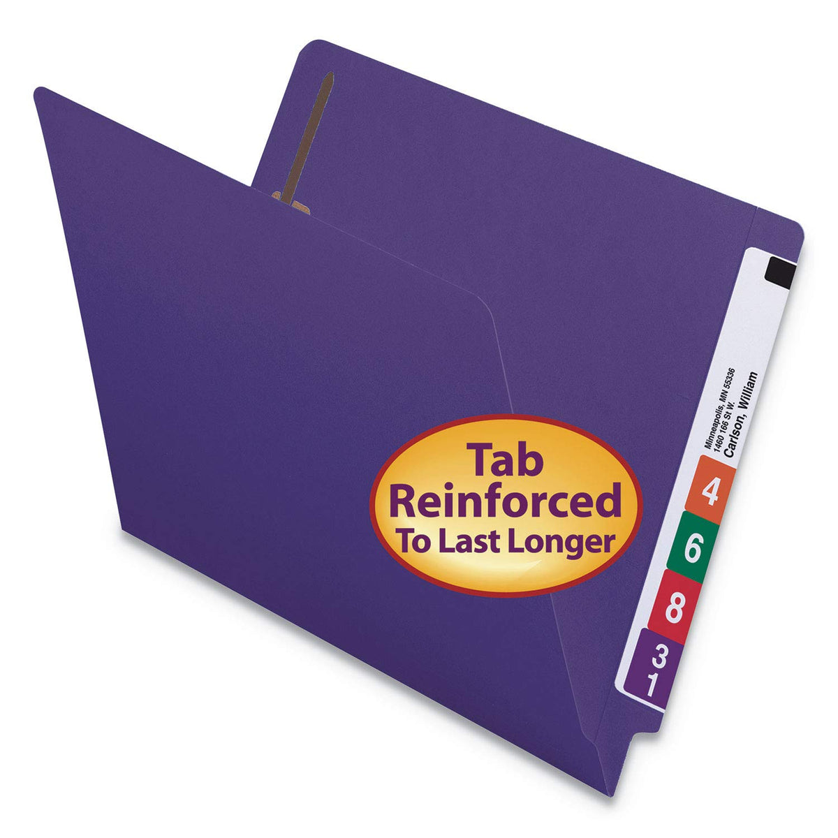 Smead Heavyweight End Tab Fastener File Folder, Shelf-Master® Reinforced Straight-Cut Tab, 2 Fasteners, Letter Size, Manila, 50 per Box (34215)