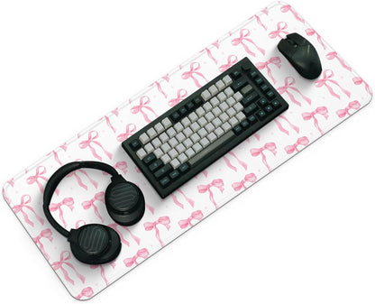 Large Computer Mouse Pad with Non-Slip Base for Desktop, Cute Gaming Mouse Mat with Stitched Edges, Long Extended Anime Mousepad for Laptop, 31.5 x 11.8 inches (Cute Ribbon Bow)
