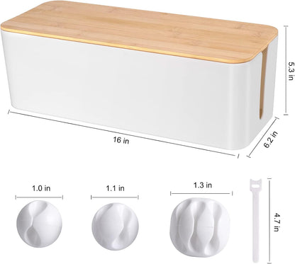 Tuwechen Cable Management Box, Wooden Style Large Cord Organizer Box