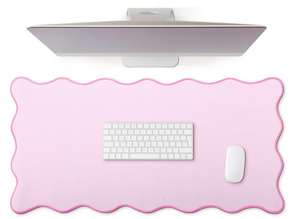 Hahafelt Large Scalloped Desk Mat Pad, Blue, 31.5 x 15.8 Inches