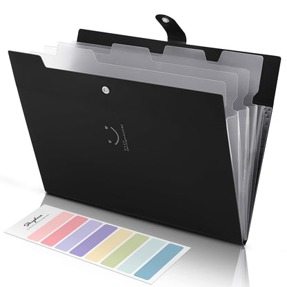 SKYDUE Expanding File Folder with 5 Pockets, Aesthetic Accordion File Organizer, Portable Document Paper Bill Receipt Organizer, School Office Supplies, Letter/A4 Size, (1, Pea Green)