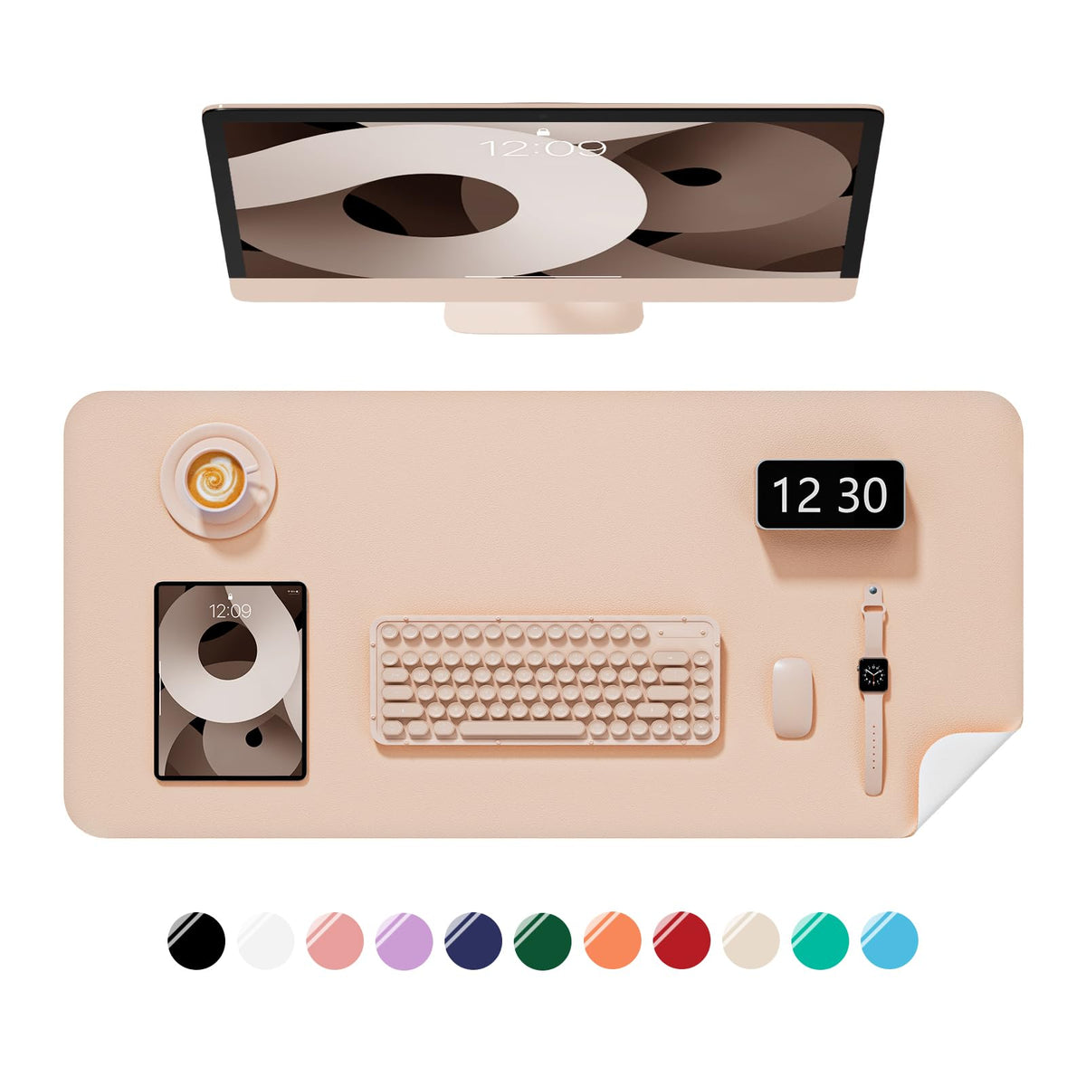 Desk Pad, 30" x 14" PU Leather Non-Slip Desk Mat Large Mouse Pad for Desktop, Waterproof Laptop Computer Writing Mat for Office, Home, Work, Gaming, Ivory White
