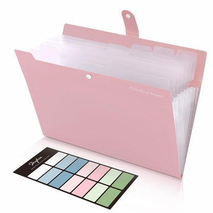SKYDUE Expanding File Organizer with 8 Pockets, Accordion File Folders with Labels, Portable Document Paper Bill Receipt Organizer, Home College School Office Supplies, Letter Size,Milk Tea Brow