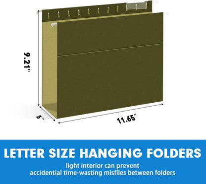 Extra Capacity Hanging File Folders, RAZCC 30 Pack Letter Size Reinforced Hanging Folders with Heavy Duty 3 Inch Expansion for Bulky Files, Filing Cabinet, Adjustable Tabs, Green