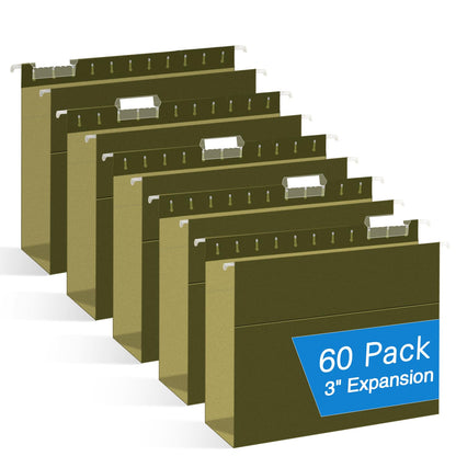 Hanging File Folders, RAZCC 60 Pack Reinforced Hanging Folders Letter Size, Designed for Bulky Files, Filing Cabinet, Adjustable Tabs, Green