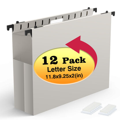 SHUTEX Extra Capacity Plastic Hanging File Folders,12 Pack,Letter, 6 Colors
