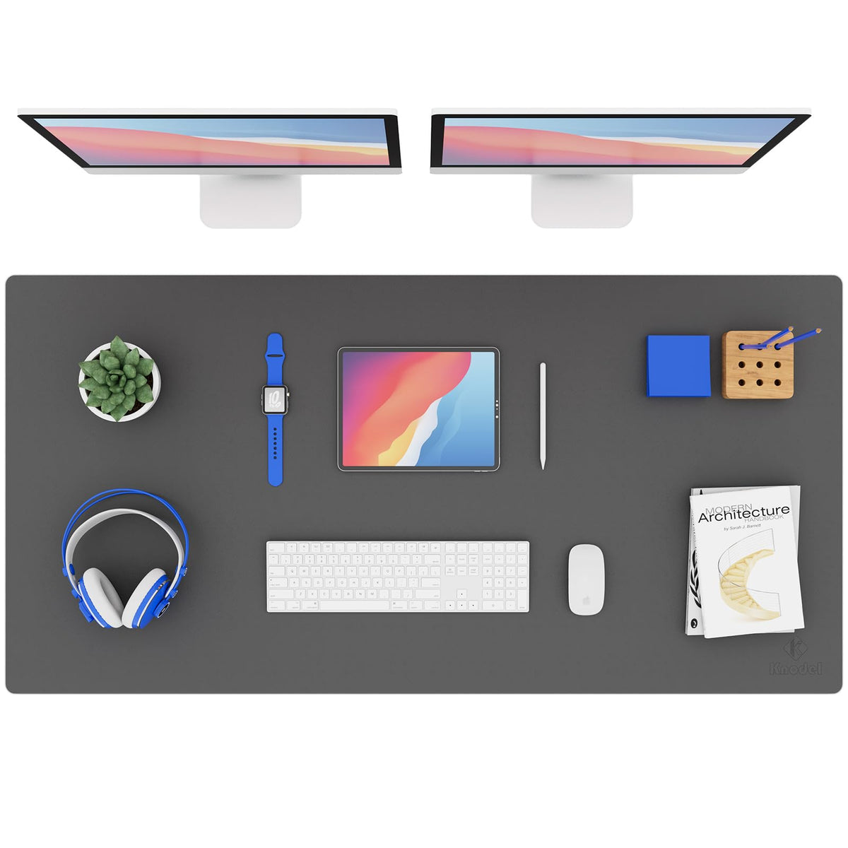 K KNODEL Large Office Desk Mat, Leather Mouse Pad (31.5"x15.7", Black)
