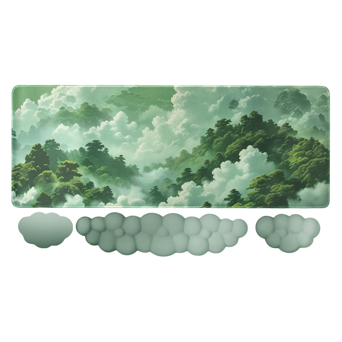 Gaming Desk Mat with Keyboard Wrist Rest Set, 4 in 1 Mouse Pad Set