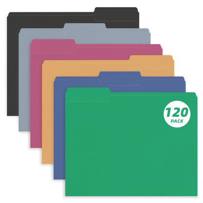 PANDRI Colored File Folders, 120 Pack 1/3 Cut Tab File Folder, 6 Colors