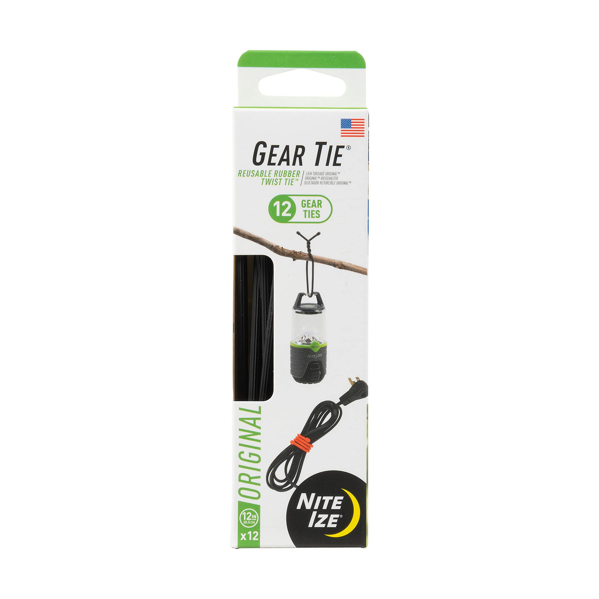 Nite Ize Original Gear Tie - 6-Inch Reusable Rubber Twist Tie - Reusable Gear Ties - Electric Cord Organizers - Twist Ties for Cords - Reusable Zip Ties - Black, 6-Inch, 12 Pack