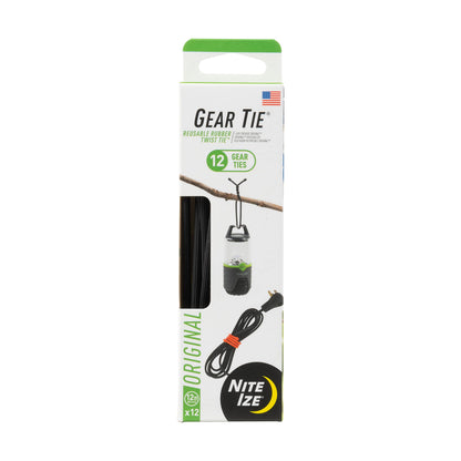 Nite Ize Original Gear Tie - 6-Inch Reusable Rubber Twist Tie - Reusable Gear Ties - Electric Cord Organizers - Twist Ties for Cords - Reusable Zip Ties - Black, 6-Inch, 12 Pack