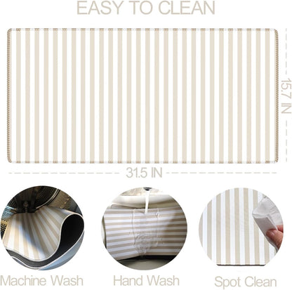 Beige Striped Desk Mat Cute Pastel XXL Large Gaming Mouse Pad Desk Pad Kawaii Aesthetic Home Office Decor Cozy Keyboard Laptop Computer Mat